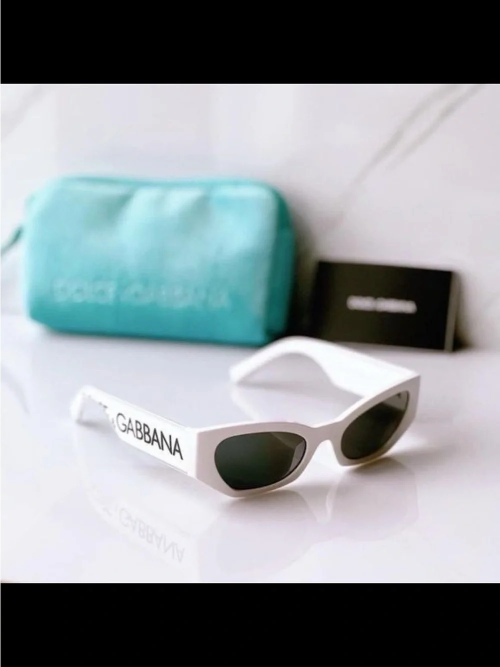 Dolce & Gabbana White Cat-Eye Sunglasses with Black Lenses